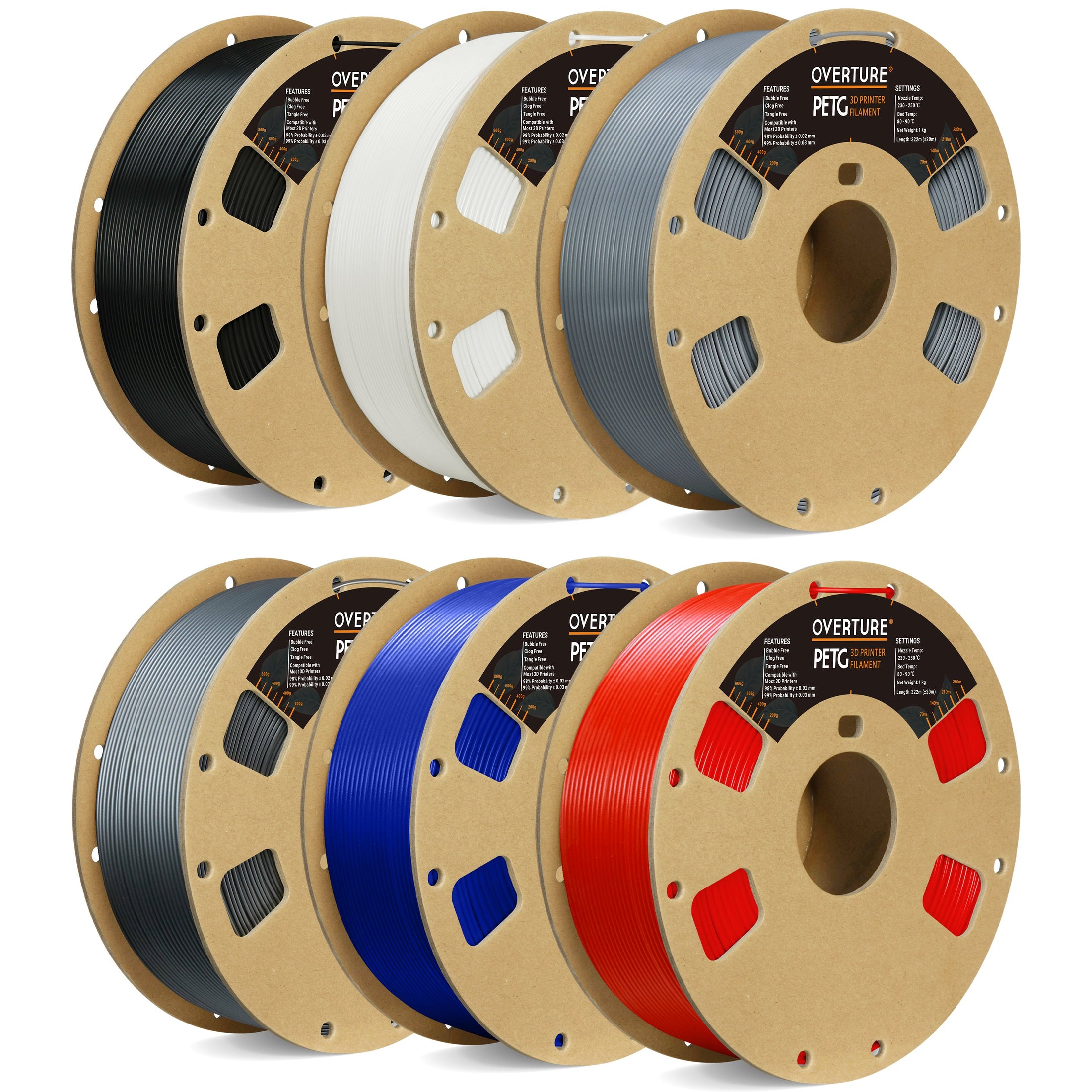 overture petg 3d printer filament 175mm 6pack 794631