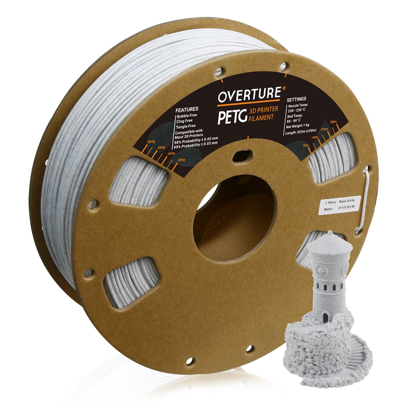 overture rock petg filament 175mm 872196